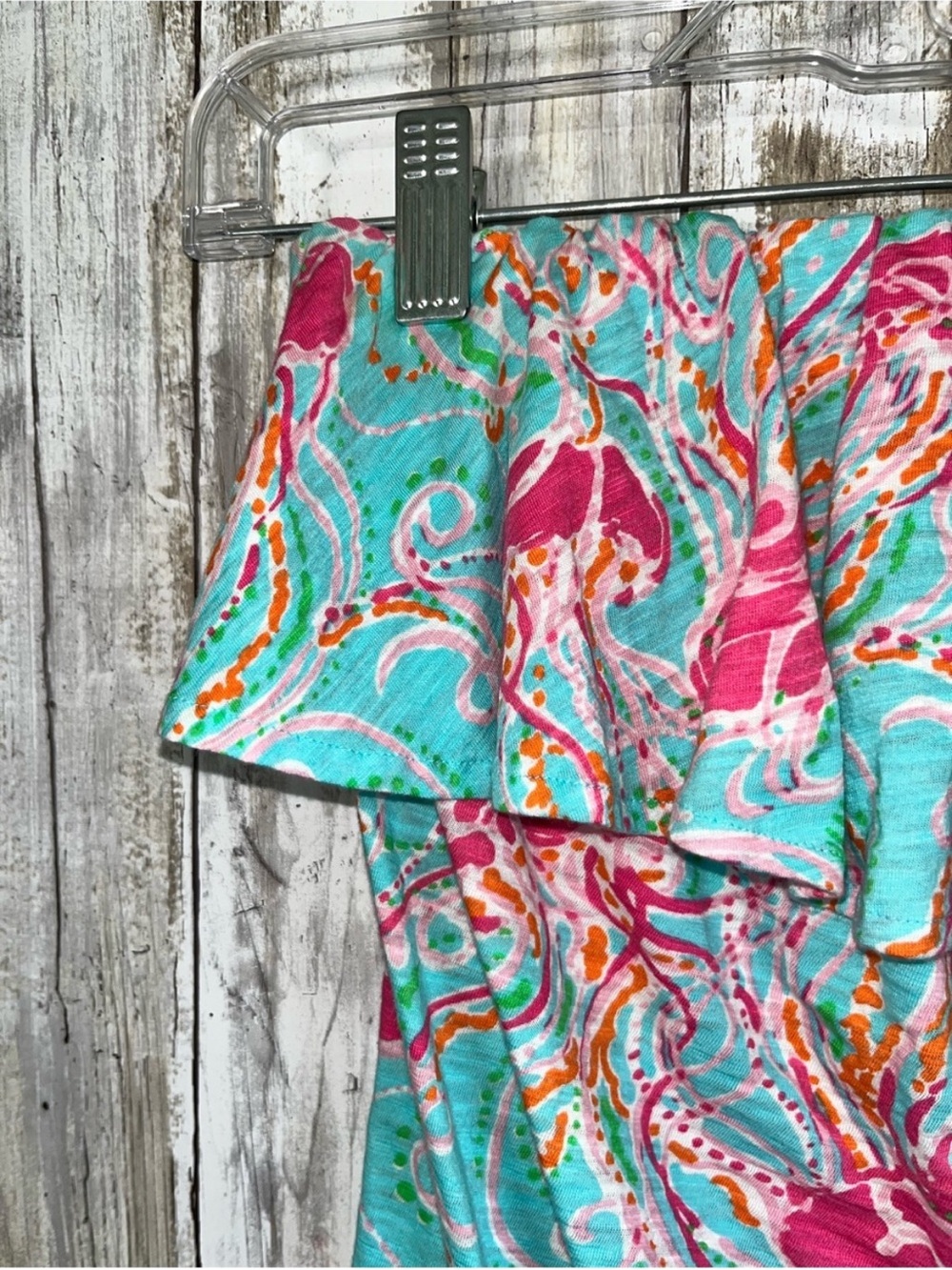 Lilly Pulitzer “Jellies Be Jammin” Strapless Ruffle Tube Top S Pink Blue Cotton - Picture 4 of 7